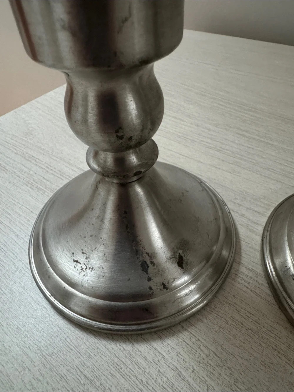 Web Weighted Pewter Candlestick Holders - Pair